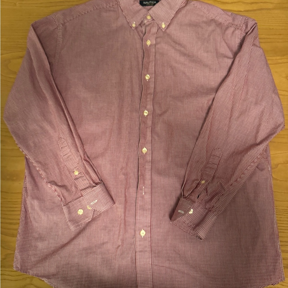Nautica Red and White Casual Button Down Shirt Size 32/33